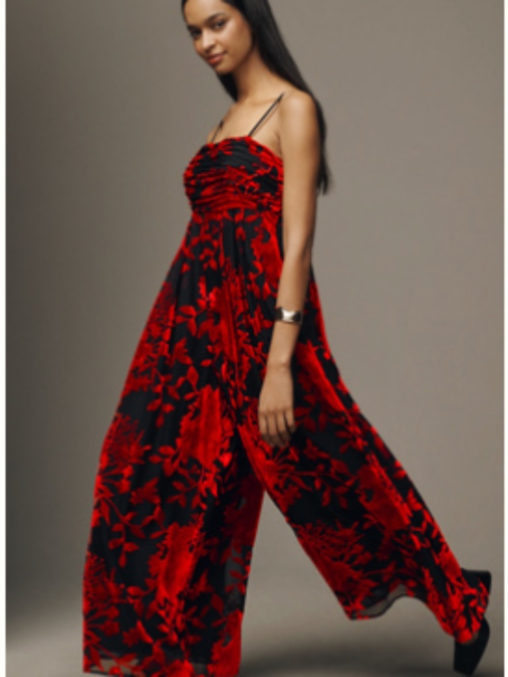 Anthropologie Hutch The Mabel Red Velvet Wide-Leg Jumpsuit NEW Size Medium NWT